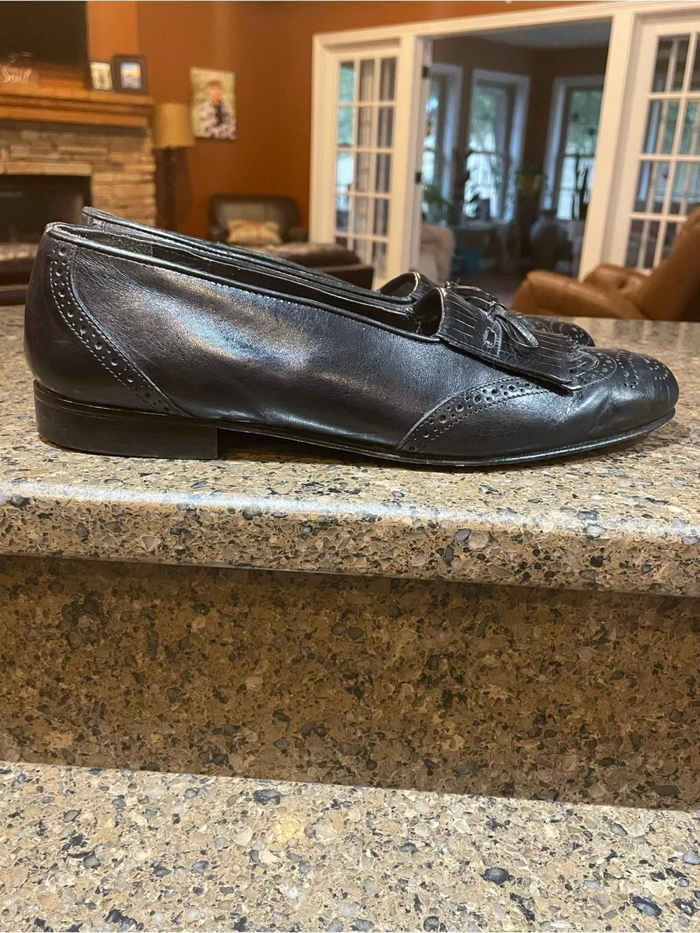 Stanley Blacker Smart Casual Italian Black Leather Kiltie Tassel Loafers Sz 9.5